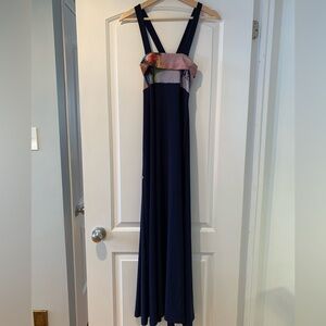 NWT KSL Dress Betty Malo Maxi Navy Size Medium Made in Canada Criss Cross Straps